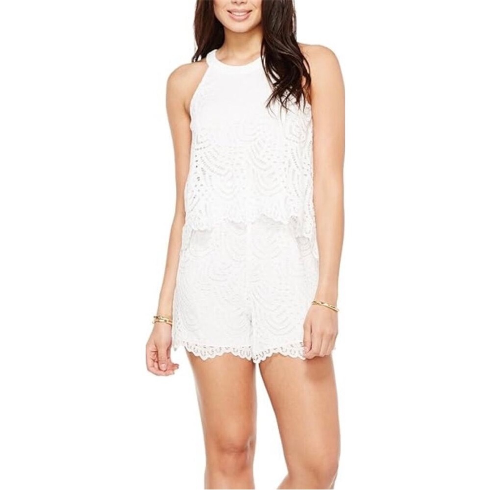 Lilly Pulitzer Edona Romper Womens Size 00 White Lace Ruffle Sleeveless Lined